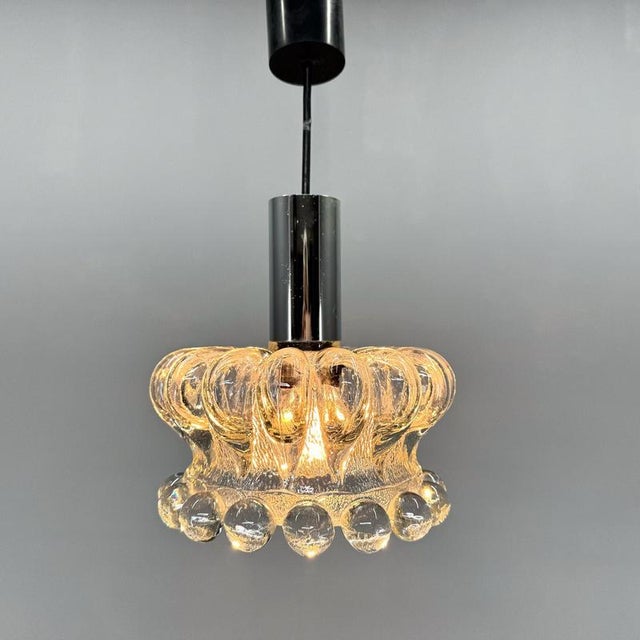 Small Vintage Pressed Glass Pendant Light, Former Czechoslovakia, 1970s For Sale - Image 6 of 11