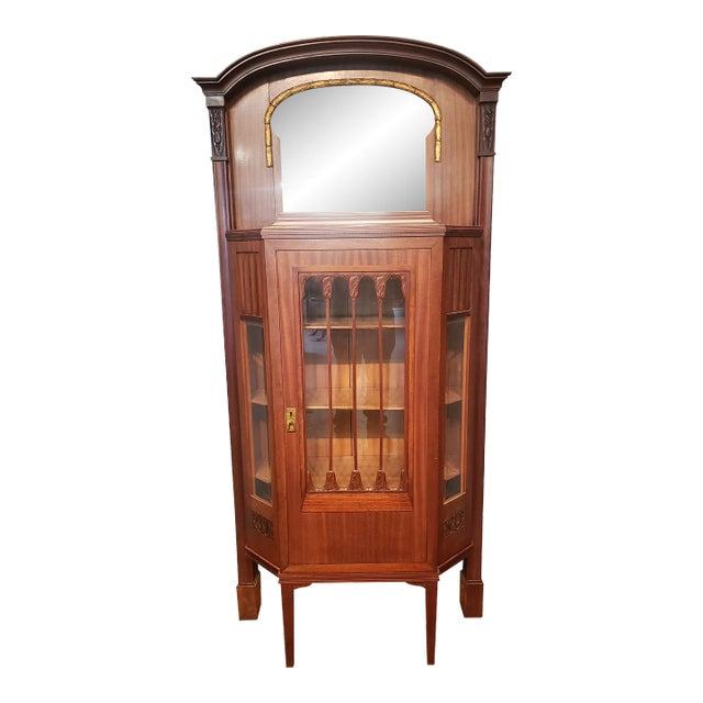 Early 20th Century Antique Walnut Victorian Curio Cabinet With Mirror For Sale