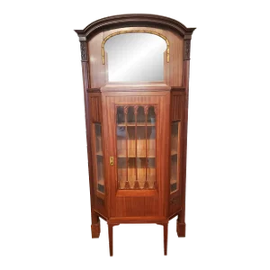 Early 20th Century Antique Walnut Victorian Curio Cabinet With Mirror