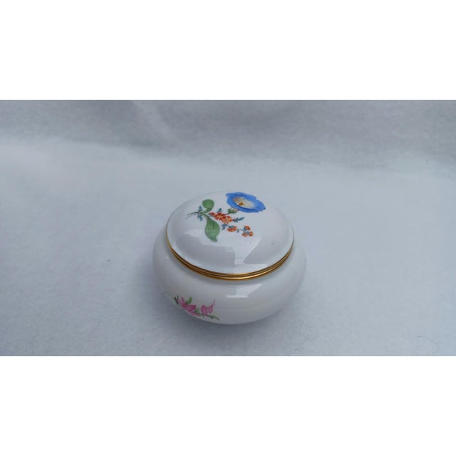 Vintage Meissen Porcelain Trinket Box with Hand-Painted Morning Glory 'Deutsche Blumen', 1950s : A charming, fine...