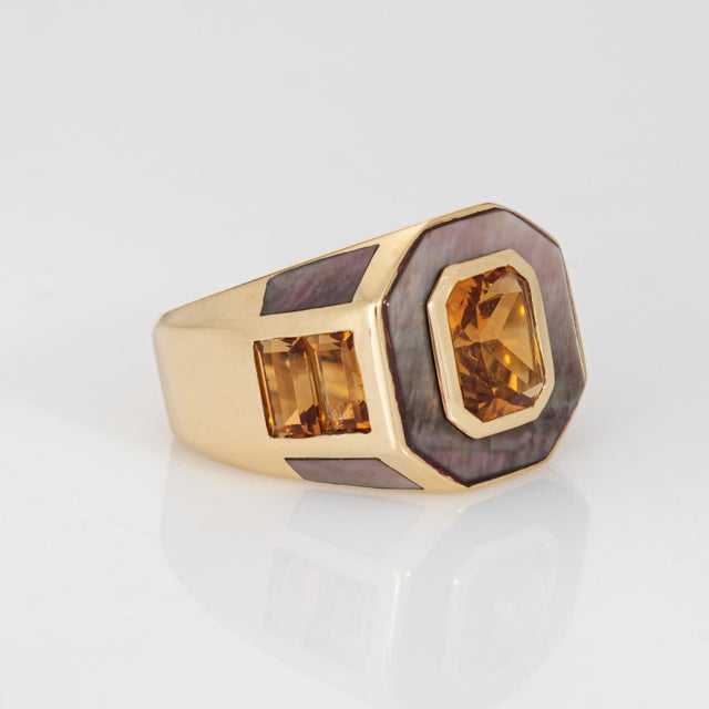 Modern French Arfan Ring Citrine Mop Sz 6 18k Yellow Gold Square Cocktail Jewelry For Sale - Image 3 of 7