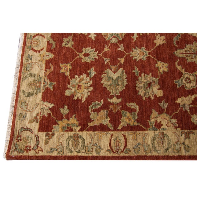 Contemporary Indian Handmade Burnt Orange Floral Wool Rug For Sale - Image 4 of 10