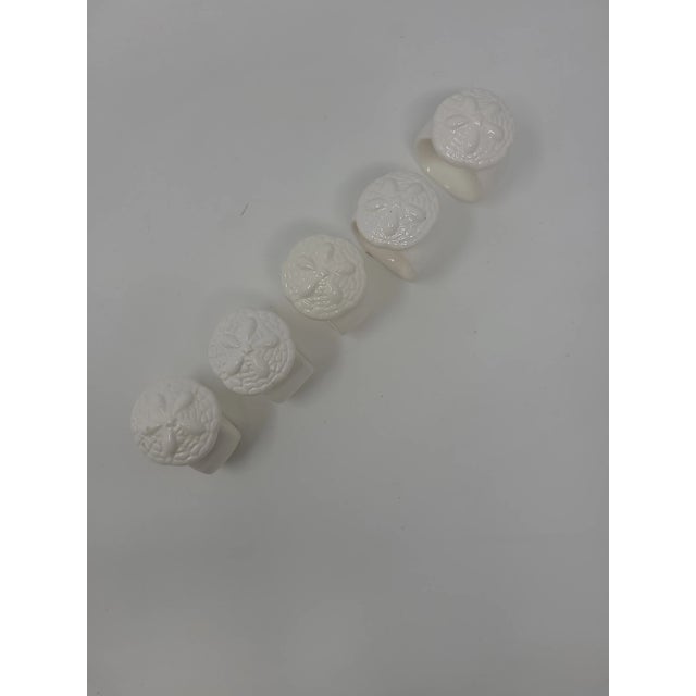 Sand Dollar White Ceramic Napkin Rings - Set of 5 For Sale In Tampa - Image 6 of 8