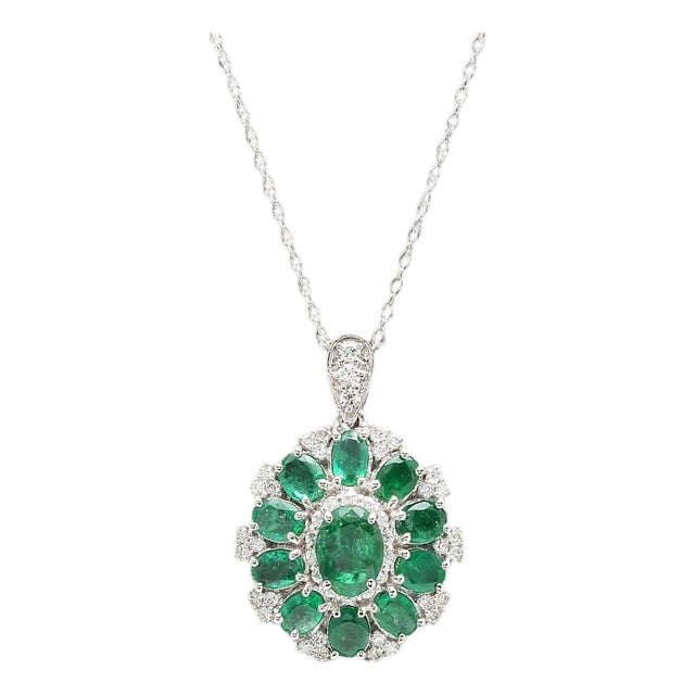 18k Gold Emerald and Diamond Pendant, 3.53ct Emerald For Sale