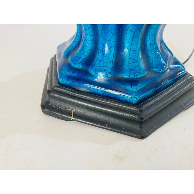 Table Lamp in Crackled Enamelled Blue Ceramic, France, 1970s For Sale - Image 9 of 11