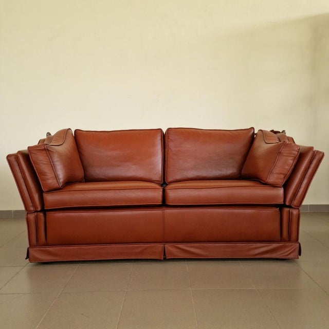 Leather Sofa with Drop Sides, 1970s For Sale - Image 3 of 9