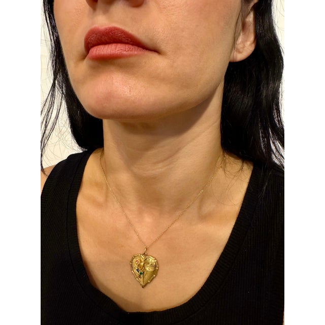 Vintage 14 Kt Y Gold Heart Happy Birthday Pendant + Emerald + Sapphire + Chain Please note that the chain is included with...