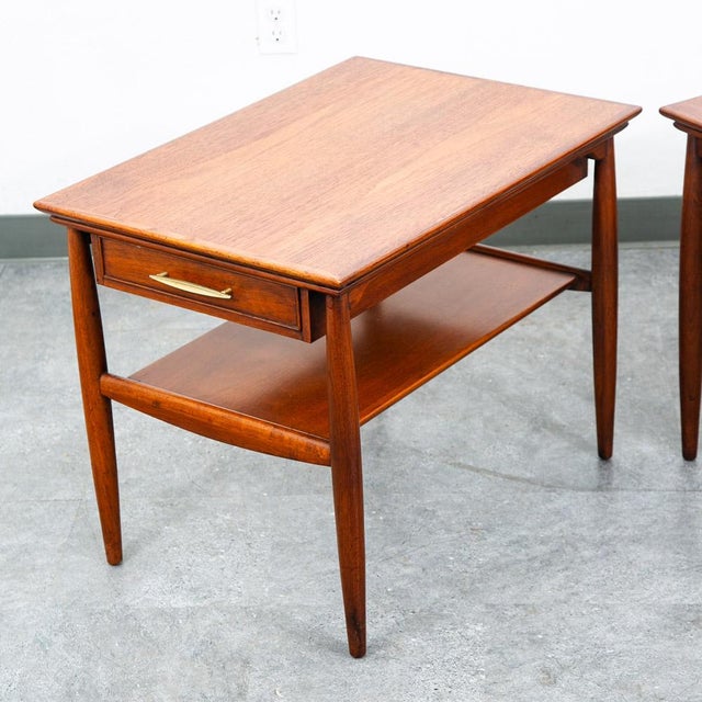 Mid Century Modern Nightstands End Side Table Drawer Walnut Vintage Hekman Shelf For Sale - Image 9 of 12
