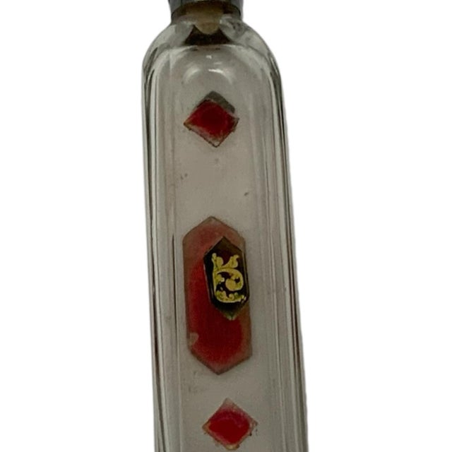 Antique Bohemian Jeweled Glass Pocket Scent Bottle Hinged Cap & Intact Ground Glass Stopper Czech c.1890 For Sale - Image 11 of 12