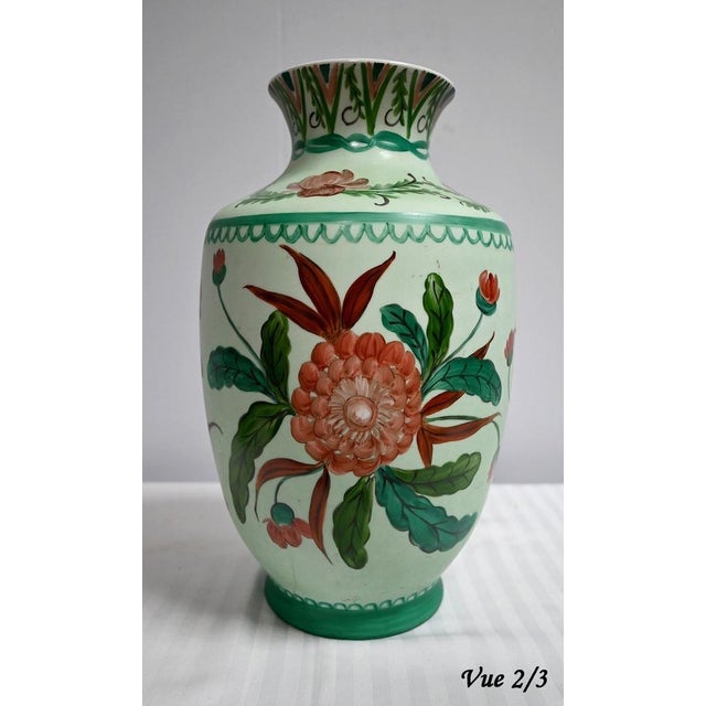 Forest Green Limoges Porcelain Vase with Flower Decorations, 1930s For Sale - Image 8 of 18