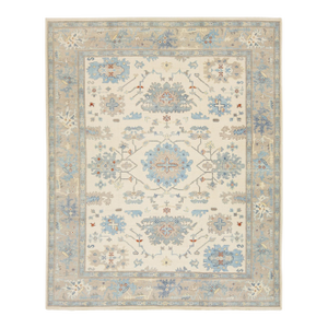 12x15 Modern Oushak Style Hand-Knot Wool Area Rug in Soft Slate Blue and Beige