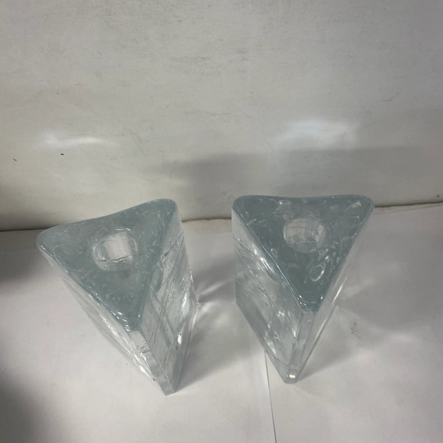 Timo Sarpaneva Pair of 1970s Ittala Arkipelago Triangle Glass Candleholders For Sale - Image 4 of 5