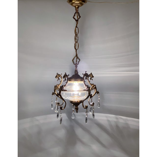 Bronze 1930s Spanish Gilt Bronze & Hand-Blown Glass "Dragon" Pendant Light For Sale - Image 8 of 8