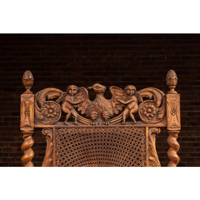 19th Century Ornate Carved Throne With Intricate Cane Backrest For Sale In Chicago - Image 6 of 17