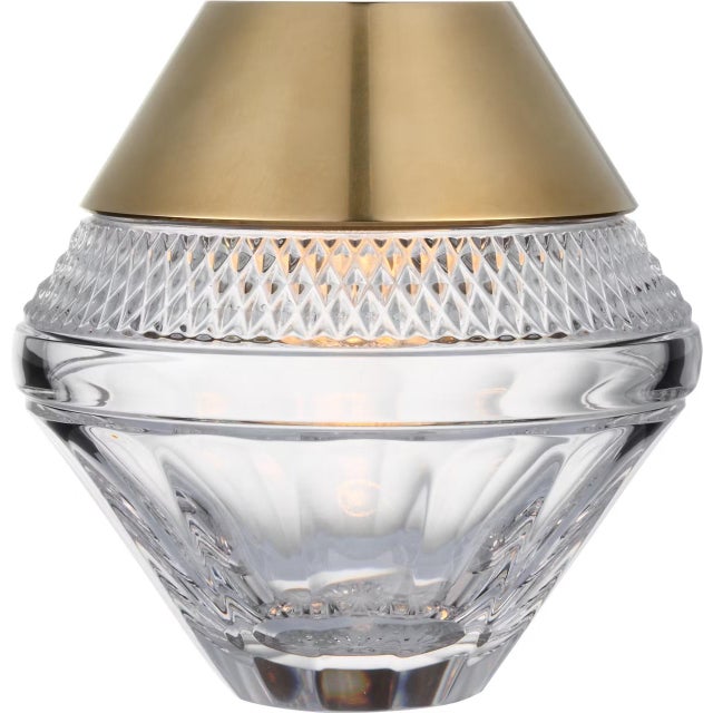Modern Waterford by Visual Comfort Signature Copper Coast 5" Rechargeable Accent Lamp in Natural Brass with Clear Crystal For Sale - Image 3 of 3