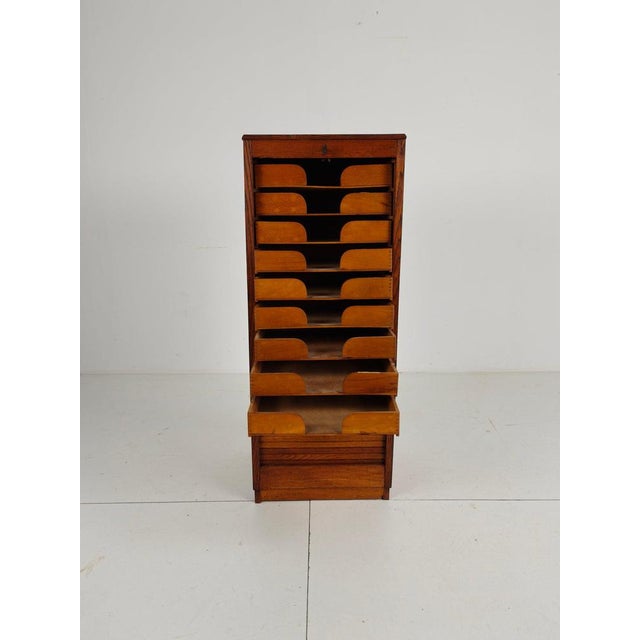 Dutch Oak Archive Cabinet with Tambour Door, 1940s For Sale - Image 6 of 8