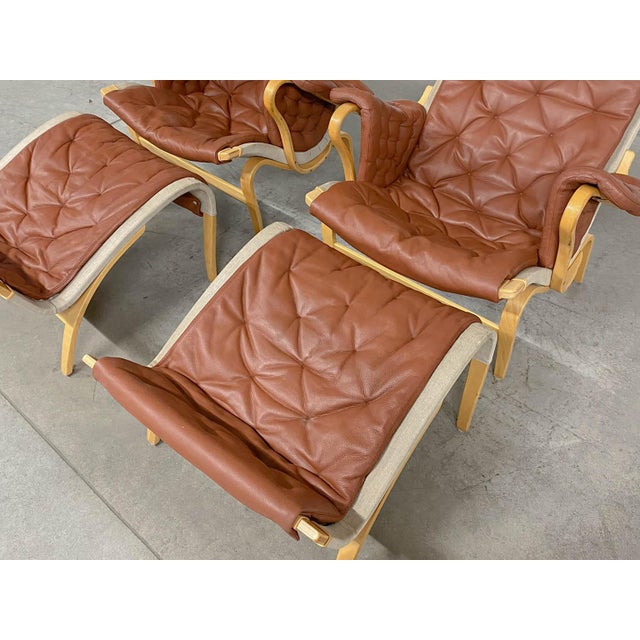 Pernilla 69 Lounge Chair with Ottoman by Bruno Mathsson for Dux, 1990s, Set of 4, in Good conditions. Designed 1960 to...
