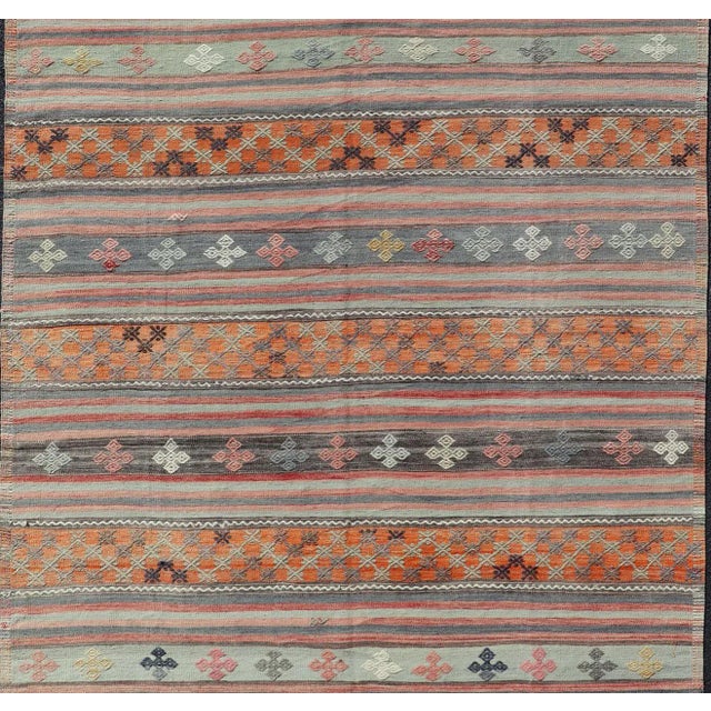 Turkish Kilim vintage rug with assorted stripe design in a variety of colors, Keivan Woven Arts / rug TU-NED-1033, country...