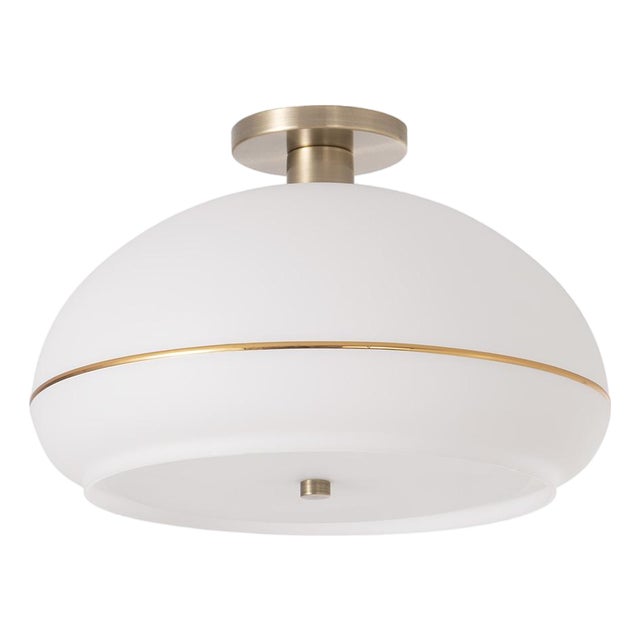 Nova of California Morelli Semi-Flush Mount Ceiling Light - Modern Brass Steel, White Lucite Shade, Bedroom Lamp, Dimmable For Sale