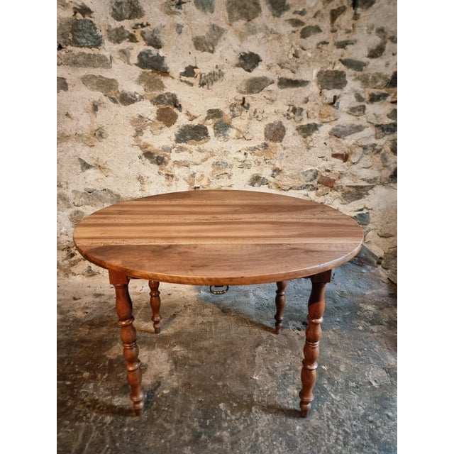 Antique French Round Walnut Drop-Leaf Dining Table, 1890s For Sale - Image 6 of 16