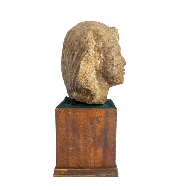 Egyptian Cement Pharaoh Bust Statue on Pedestal, Late 19th Century For Sale - Image 5 of 10