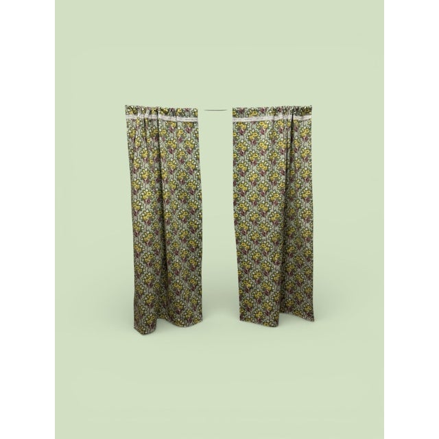 Green Floral Cafe Curtains 40x45 Length New Pack of 2 Panels For Sale - Image 6 of 6