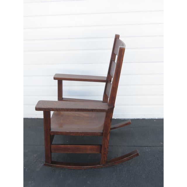 Early 20th Century Early 1900s Art and Craft Tiger Oak Rocking Chair 6409 For Sale - Image 5 of 15