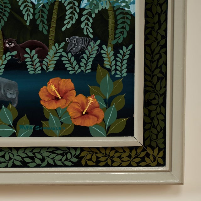 Vintage Modernist Painting of a Tree With Birds and Fruit by Ruth Schindler For Sale - Image 9 of 11