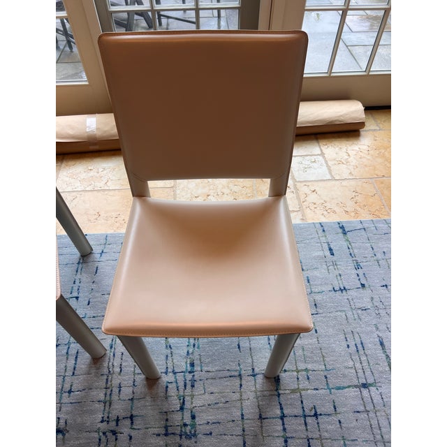 Contemporary Pair of Room & Board Madrid Cream Leather Dining Chairs For Sale - Image 3 of 8