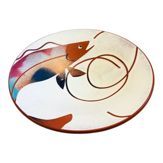 Vintage Hand Painted Studio Pottery Fish Plate / Wall Hanging For Sale