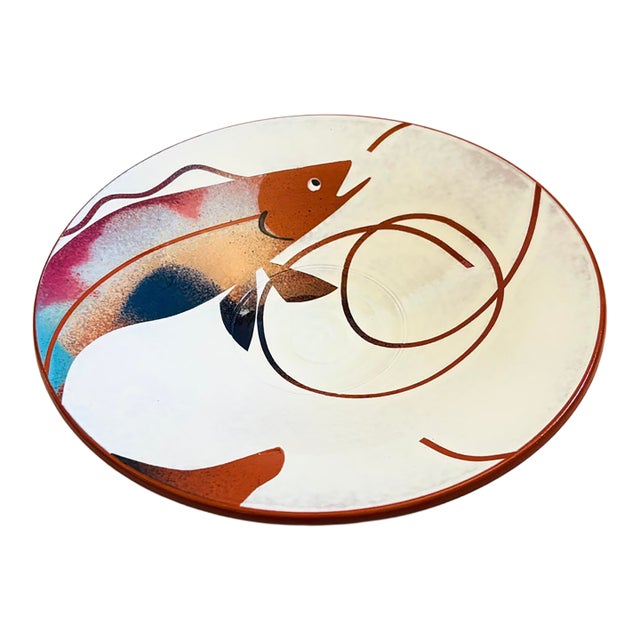 Vintage Hand Painted Studio Pottery Fish Plate / Wall Hanging For Sale