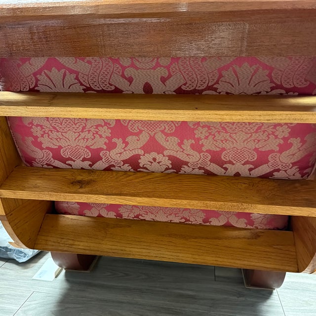 Mid-Century Sculpted Wood Bookshelf Chaise Lounge in Red & Gold Damask For Sale - Image 10 of 12
