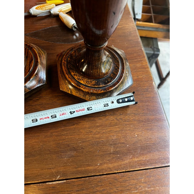 1970s Country Core Pair of Wooden Candleholders and Pink Candles For Sale In Atlanta - Image 6 of 11