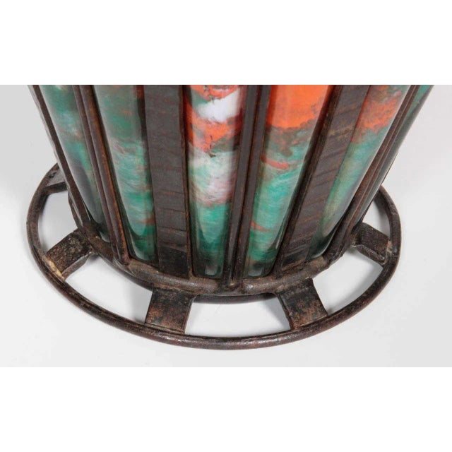 Lorrain French Art Deco Hand-Hammered Iron and Glass Vase Signed Lorrain For Sale - Image 4 of 8