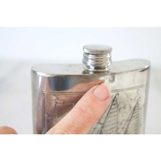 Silver Vintage English Pewter Nautical Ship Hip Flask For Sale - Image 8 of 8