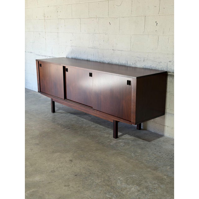 Mid-Century Modern Rosewood Sideboard Long Sliding Door Credenza Denmark Mid-Century Modern 1960s For Sale - Image 3 of 14