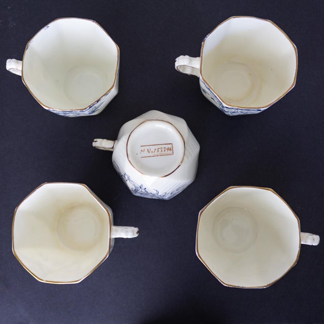 19th Century English Bone China Blue and White Tea Cup Set for Five - 15 pcs For Sale - Image 11 of 16