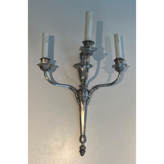 1900 Large silver metal 3-arm wall lights - a Pair For Sale - Image 4 of 12