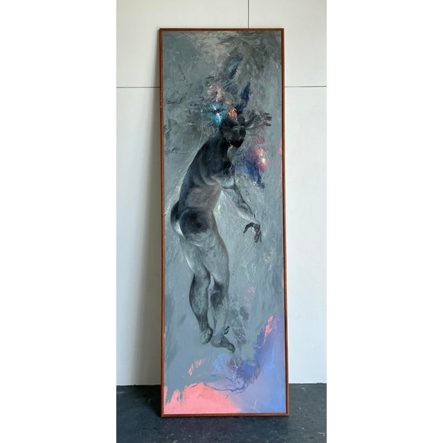 Vintage 1980s Abstract Expressionism Oil on Canvas “Falling Man” Signed Tin Ly For Sale - Image 10 of 12