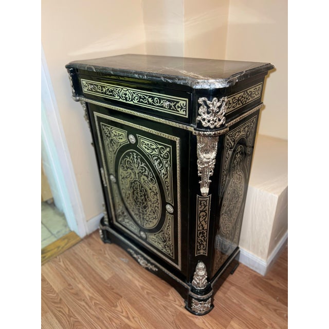 Magnificent Boulle Buffet Credenza Cabinet Sideboard Made of real Beechwood with Boulle Silver Brass Inlays one door and...