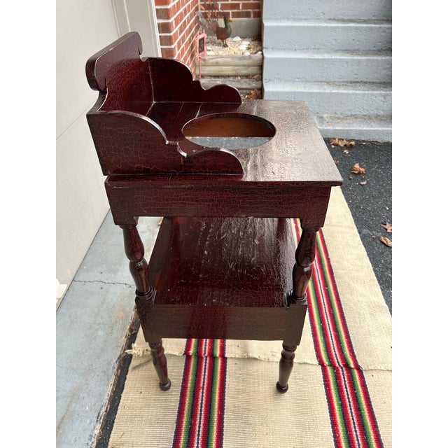 A Antique New England Sheraton Washstand Side Table, With Craquelure Paint Circa 1820’s For Sale - Image 9 of 12