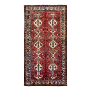 Vintage Handmade Shiraz Red Geometric Wool Rug 5'6" X 10'5"