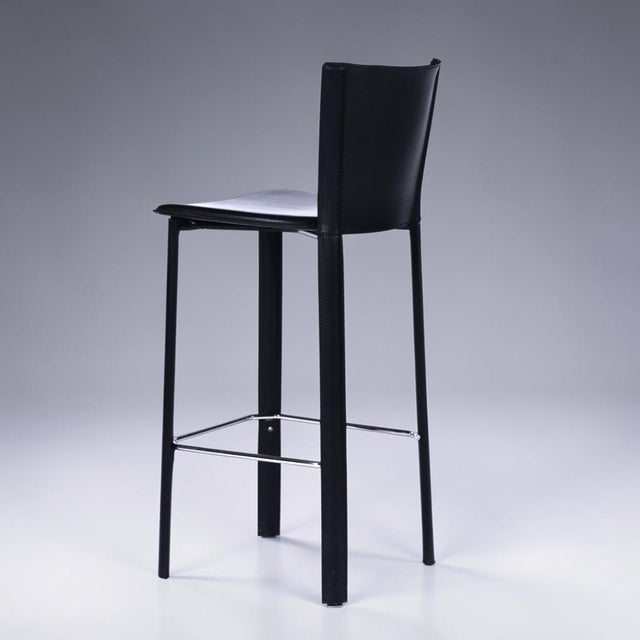 Frag Italian black Leather Barstools. Similar in form and quality as peer Mario Bellini. These sleek barstools by Frag...