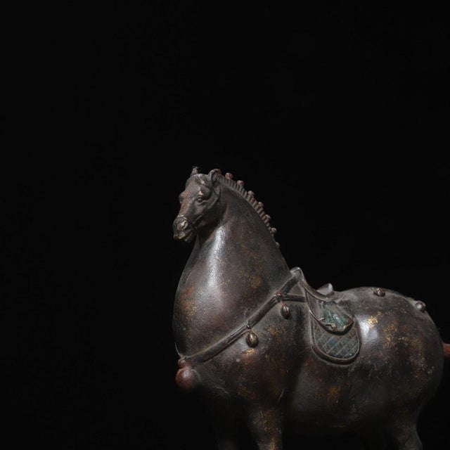Vintage Gilt Bronze Tang-Style Horse Figure – Scholar's Desk Ornament For Sale In Los Angeles - Image 6 of 9