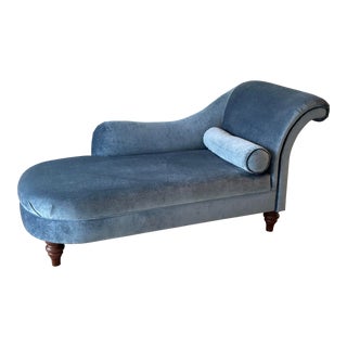 Blue Upholstered Chaise Lounge For Sale
