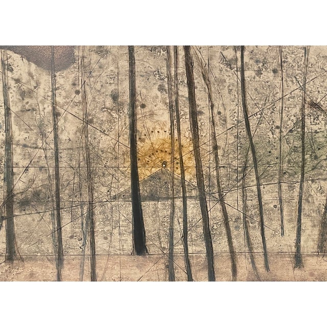 Belgian artist Rene Marcel Carcan (1925-1993) "Crepuscule" (Dusk) 1970s color etching on paper. Pencil signed and numbered...