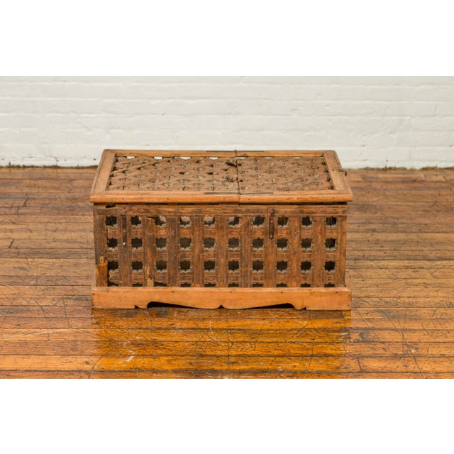 Indian Rustic Indian Antique Food Box with Pierced Star Motifs and Bracketed Plinth For Sale - Image 3 of 13