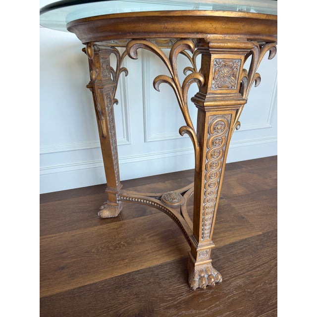 Bronze Vintage Neoclassical / Gothic Revival Style Cast Metal & Glass Accent Table For Sale - Image 8 of 9