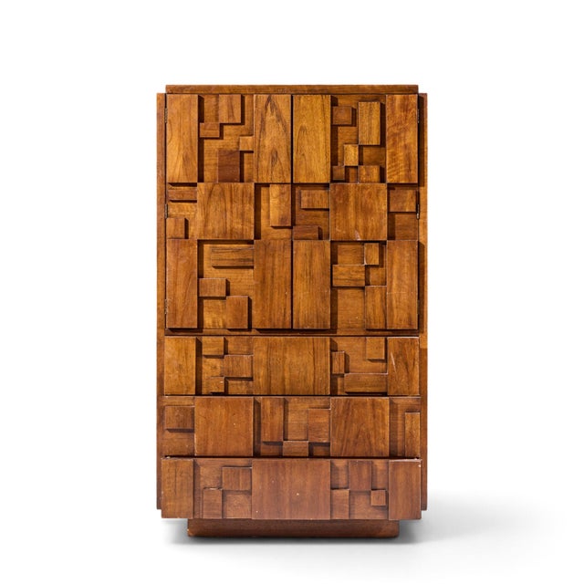 Lane Staccato Brutalist Mid Century Walnut Armoire Dresser For Sale - Image 10 of 11