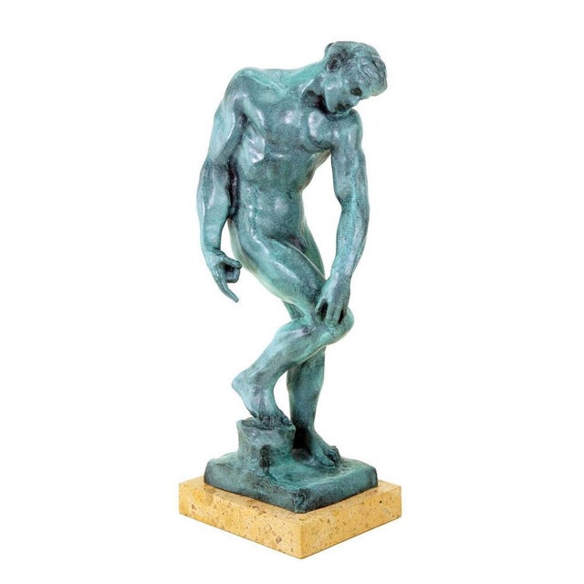 After Rodin, Green Modern Figurative Statue, Patinated Bronze For Sale - Image 6 of 8